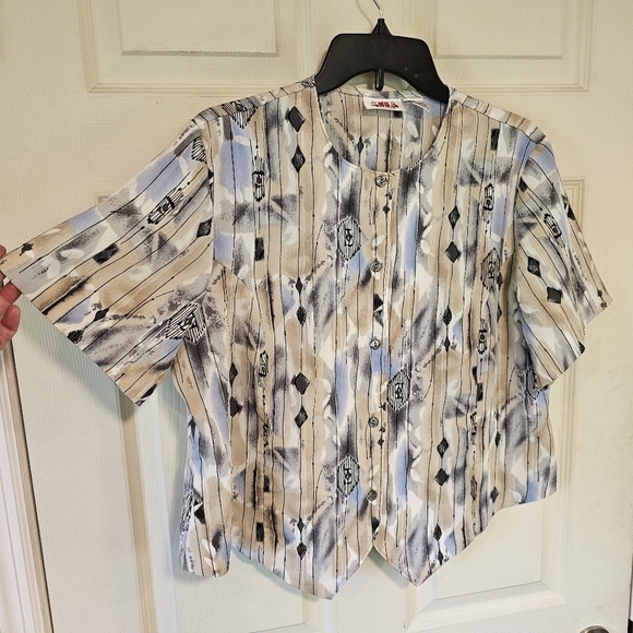 Vintage Southwestern Aztec Cropped Button Down Blouse - Picture 1 of 4